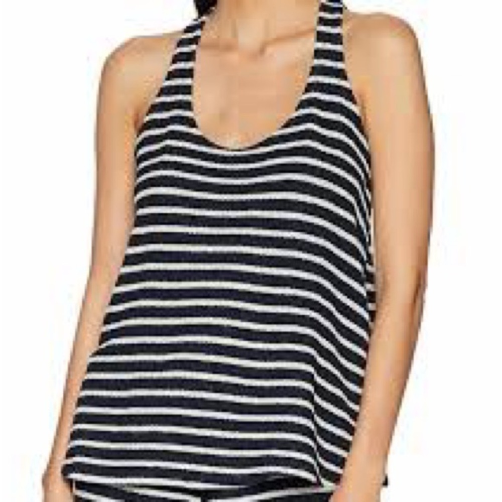 💙 🤍 Eberjey Striped Navy and White Terry Cloth Racerback Tank Top